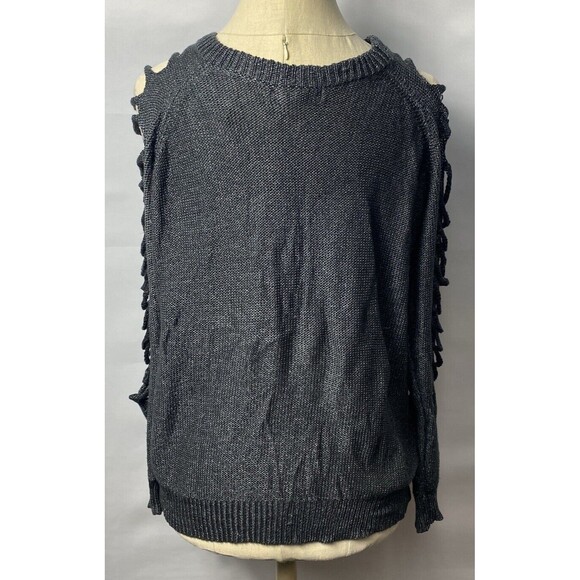 Forever 21 Womens Cut Out Cold Shoulder Metallic Dark Gray Knit Sweater Top Sz M - Picture 3 of 3